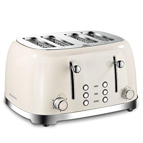 REDMOND WT-340C - 4 Slice Toaster Retro Stainless Steel Toasters with Bagel Defrost Cancel Function