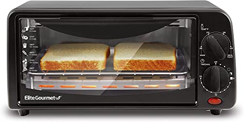 Elite Gourmet ETO236 Personal 2 Slice Countertop Toaster Oven with 15 Minute Timer Includes Pan and Wire Rack