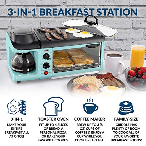 NOSTALGIA BSET300AQ Retro 3-in-1 Family Size Breakfast Station