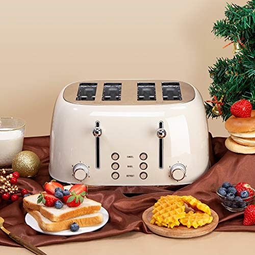 REDMOND WT-340C - 4 Slice Toaster Retro Stainless Steel Toasters with Bagel Defrost Cancel Function