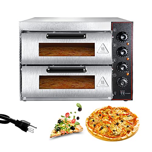 Shikha Commercial Pizza Oven 16 inch Pizza Double Deck 3000W 110V Electric Oven Multipurpose Toaster Bake Broiler 40L Capacity Stainless Steel for Restaurant Home Pizza Pretzels Baked Roast Yakitori