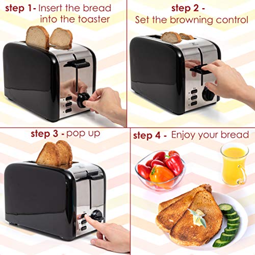 Moss & Stone 2 Slice Toaster,  1.5in Extra-Wide Slot Toaster For Bagel & Defrost with 5 Shade Settings